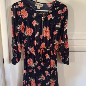 Max Studio Navy Floral Dress with Coral Highlights